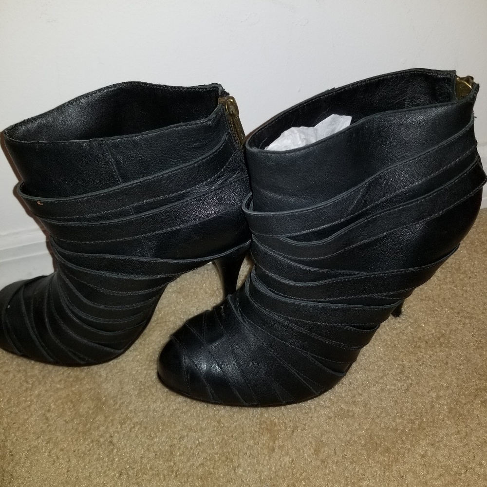 Joie Black Leather Strappy Booties